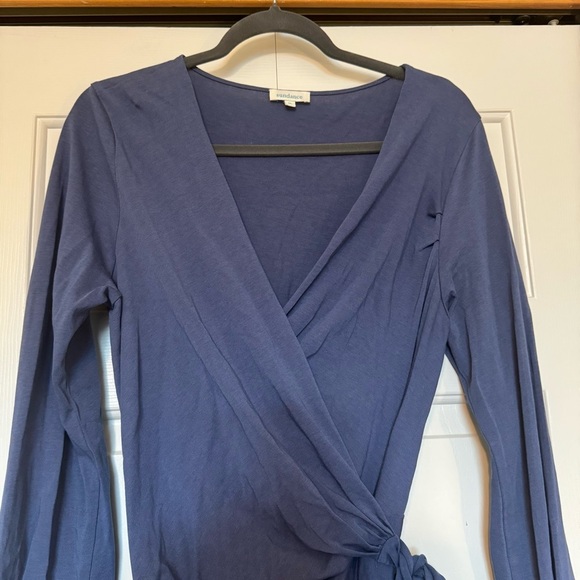 Sundance Always Right Dress Faux Wrap Womens Size XL Blue Cotton Modal Midi - Picture 4 of 7
